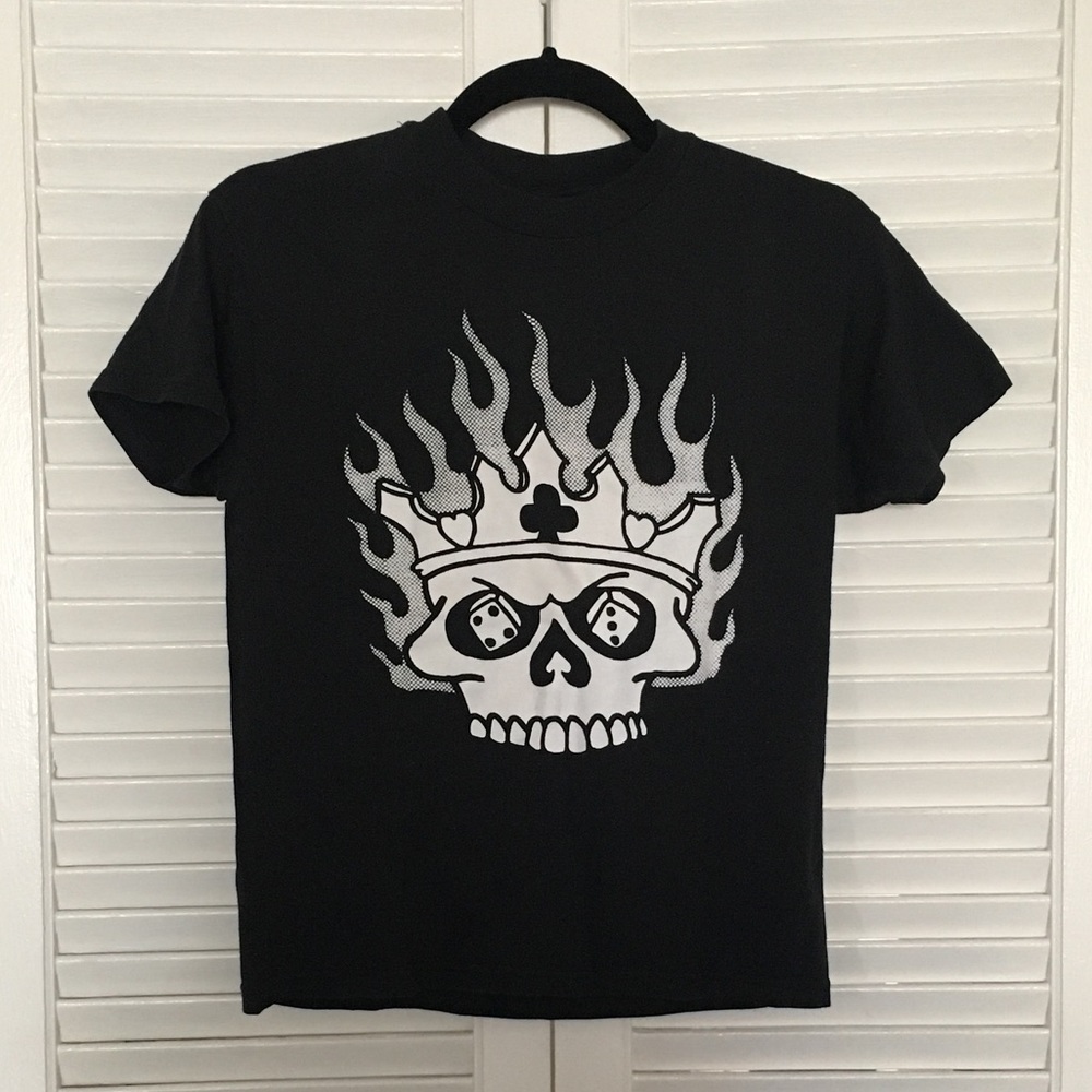 Rockabilly Black Flaming Skull T-shirt with Dice